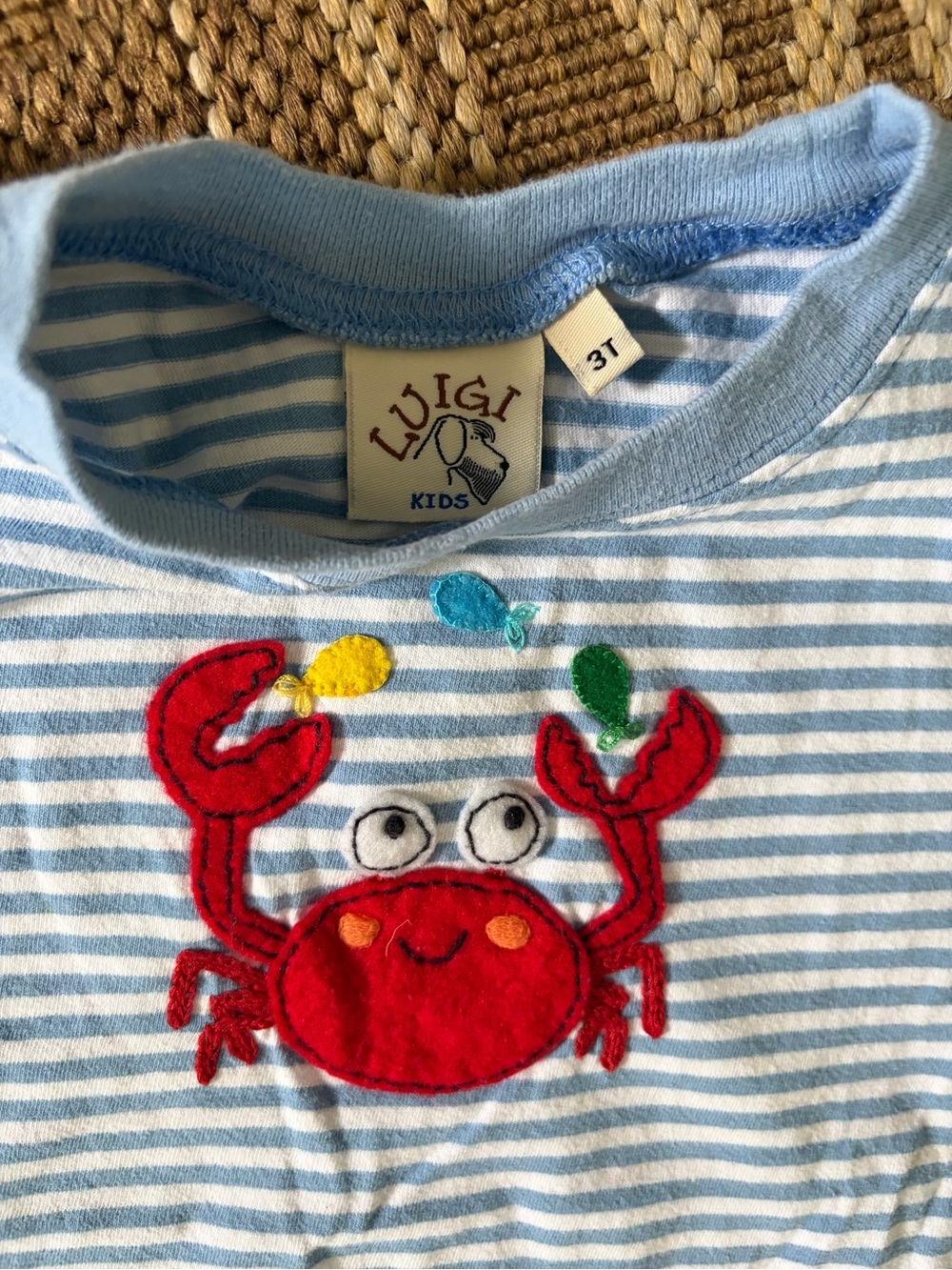 🦀Luigi Kids 3T crab appliqué 100% cotton Striped Tee - perfect for summer! - Picture 2 of 4